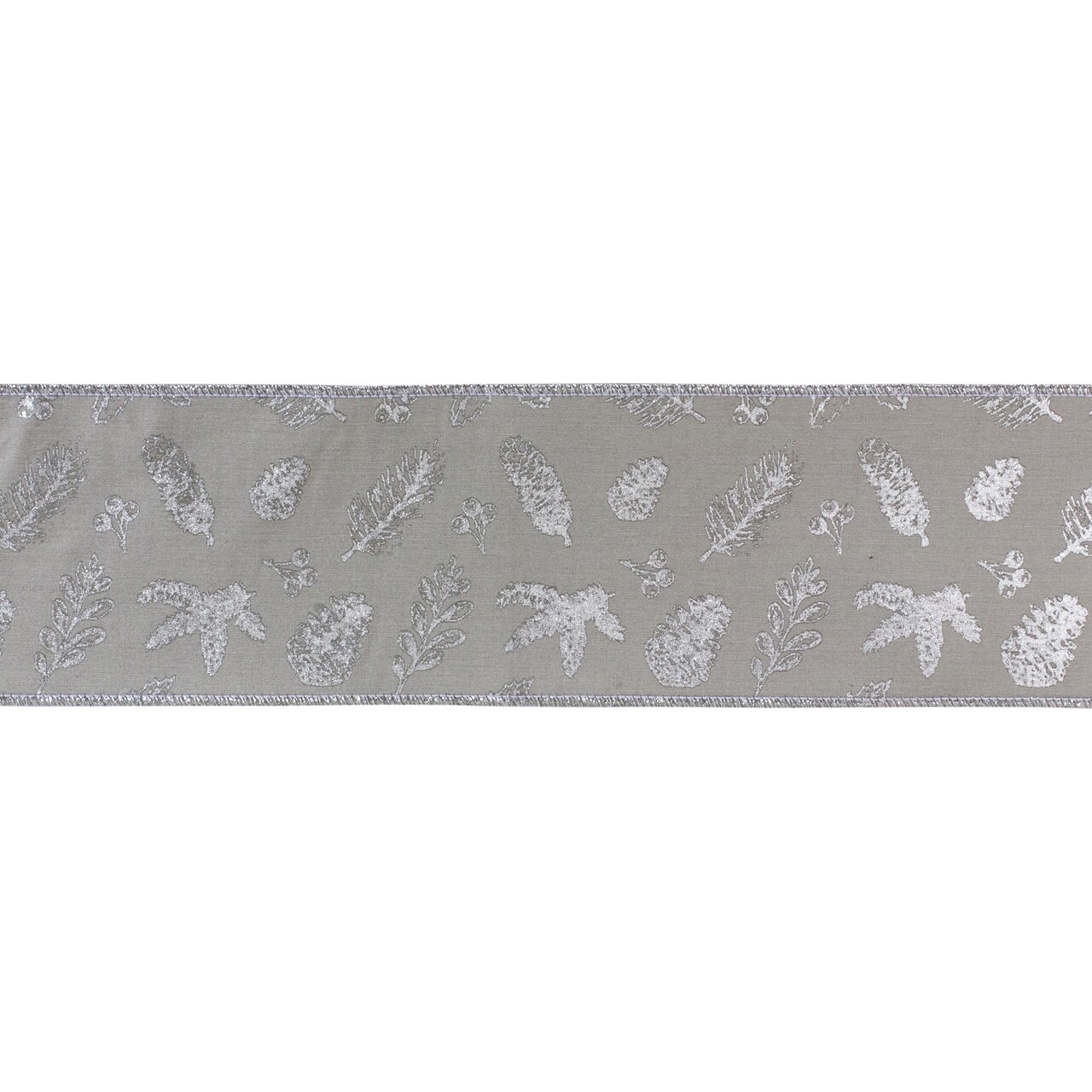 Melrose Metallic Leaf Christmas Wired Craft Ribbons - 4" x 5 Yards - Gray and Silver